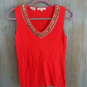 LOU LOU FITTED ORANGE EMBELLISHED TANK TOP SZ L